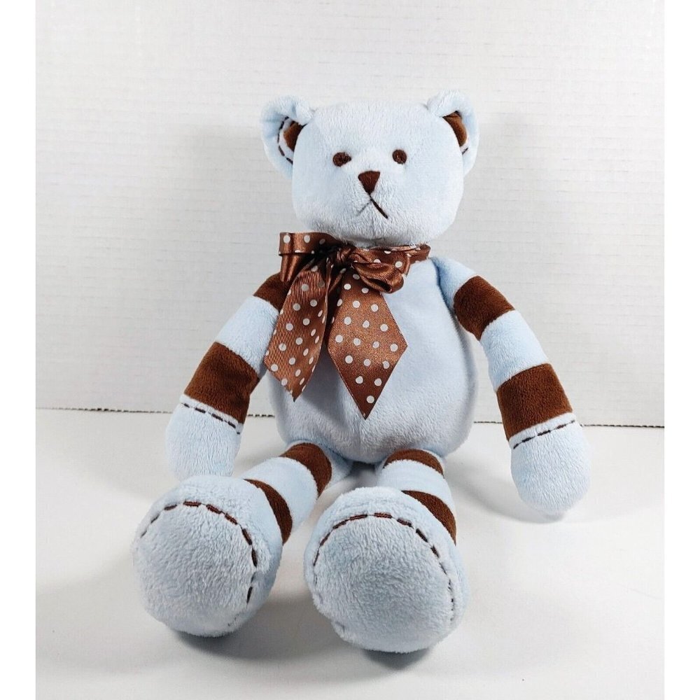The Bearington Baby Collection Plush Blue Brown Bear Stuffed Animal 15"  Lovey